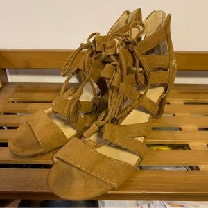 Liz Claiborne light brown suede lace up block heels